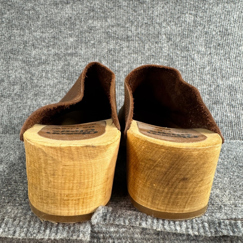 Olsson Clogs De Luxe Brown Leather Wooden Mules Made in Sweden Size 42 - Picture 5 of 16